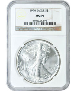 1990 1 oz American Silver Eagle Coin NGC MS69