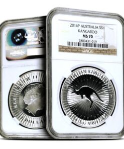 1 oz Australian Silver Kangaroo Coin MS70 (Random Year, Varied Label, PCGS or NGC)